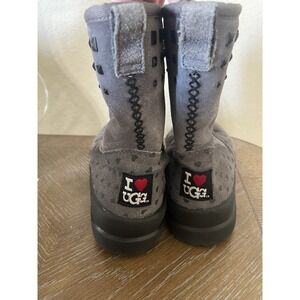 UGG Womens 5 Boots Gray Polka Dot Suede Embellished Rhinestones Rubber Platform